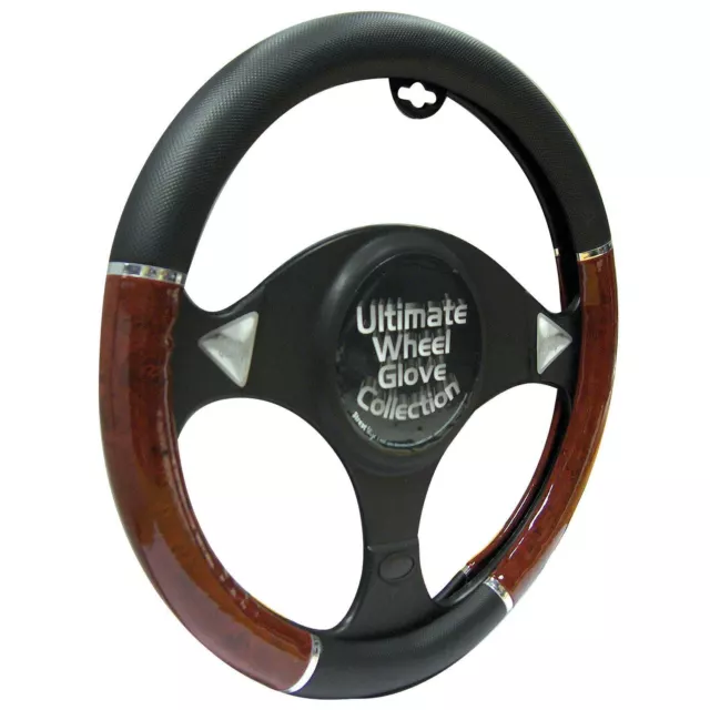 Car Steering Wheel Cover Glove Black Walnut Design Universal Fit Wooden Wood