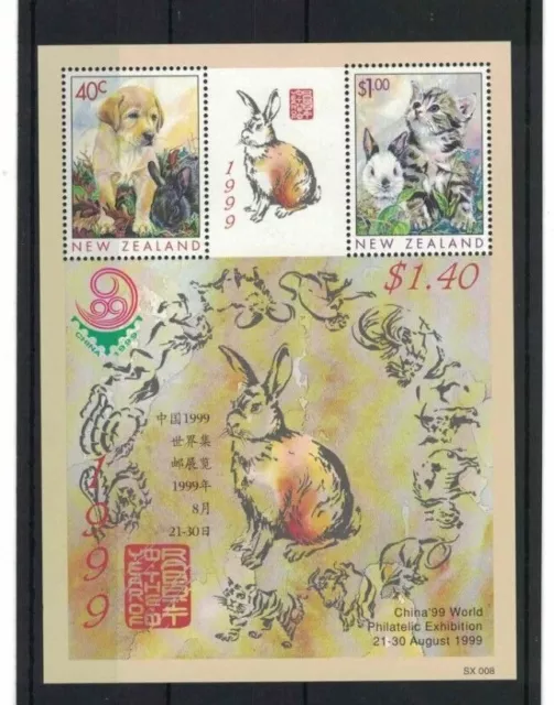 MNZ188) New Zealand 1999 Popular Pets / Year of the Rabbit M/S Opt China '99 MUH