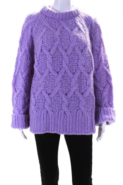 ACNE Studios Women's Wool Chunky Cable Knit Oversized Sweater Purple Size S