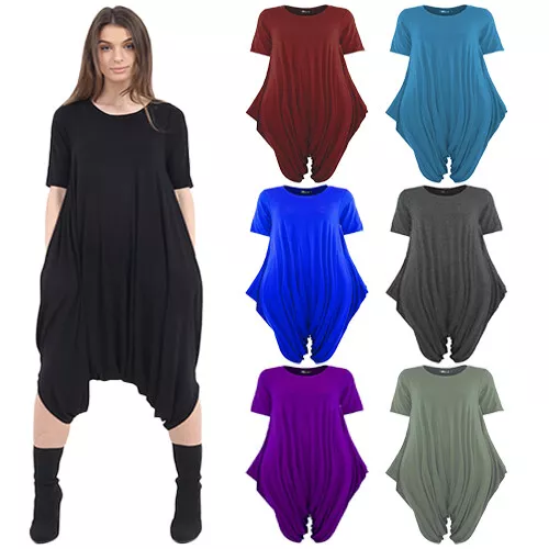 Womens Cap Sleeve Baggy Harem Jumpsuit Italian Drape Lagenlook Summer Playsuit