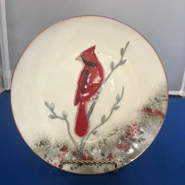 BOVANO of CHESHIRE Red Cardinal Bird Enamel on Copper Coast Plate