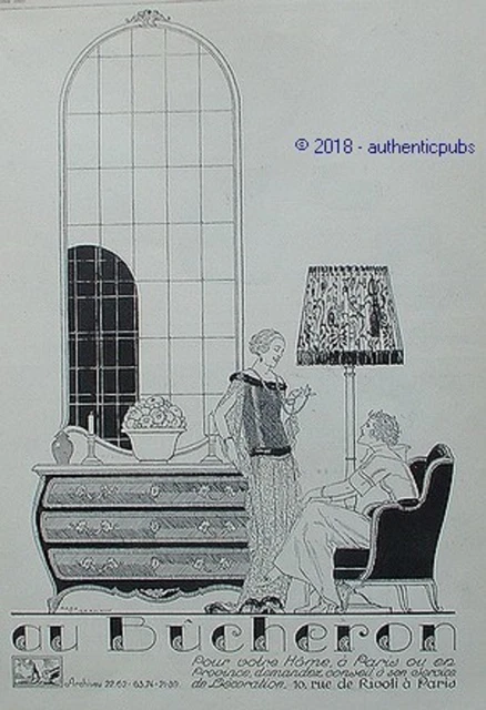 Publicite Au Bucheron Meubles Signe Rene Vincent De 1923 French Ad Pub Art Deco