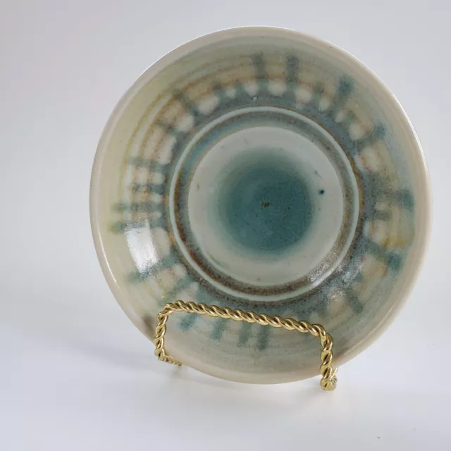 Studio Art Pottery Green Drip Glaze With Cream Bowl Trinket Dish Signed Small 5"