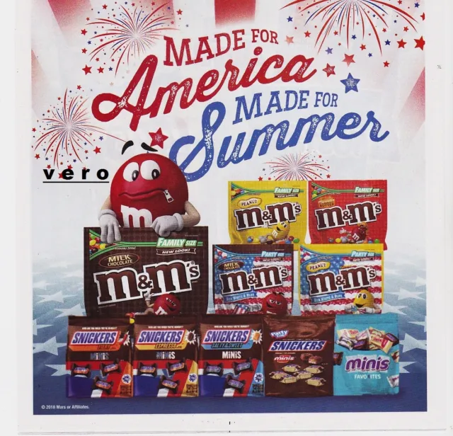 2018 magazine ad M&M's MADE FOR AMERICA / SUMMER mms M&M RED candy advert print