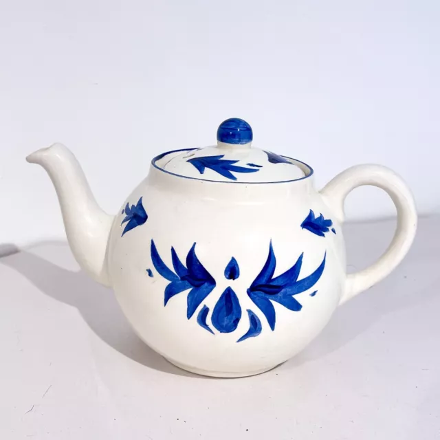 Vintage Dartmouth Devon Pottery Teapot White / Blue Pattern