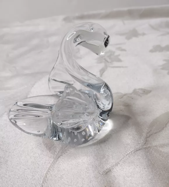 Art Glass Swan Paperweight Figurine Clear Controlled Bubbles.