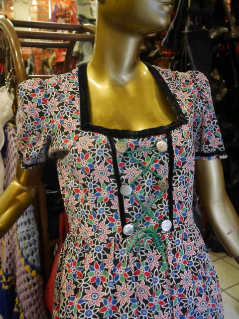 Vestito Folklore Dirndl S-M 50er Fiori Vero Vintage 50s Floreale Bavarese