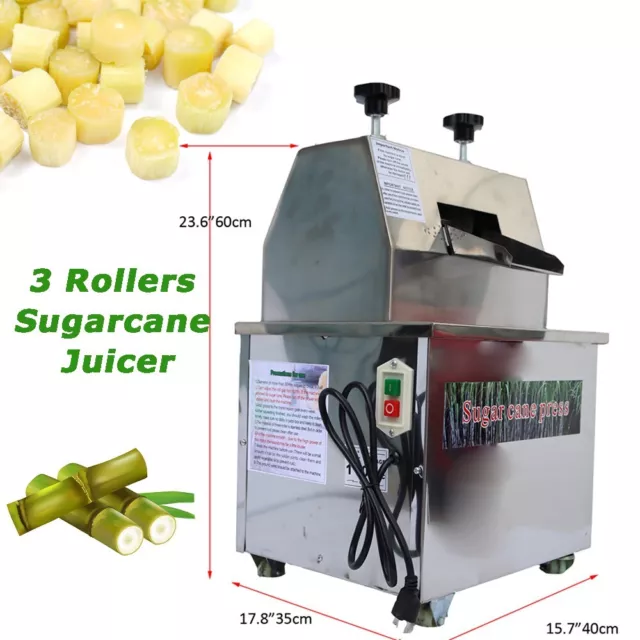 110V 3-Rollers Electric Sugarcane Juicer Sugar Cane Press Juice Drink Machine