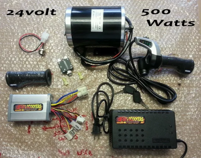 24 Volt 500 Watt / 500W Motor, Controller, & Throttle Kit for Electric  Scooters, Bikes, & Go-Karts