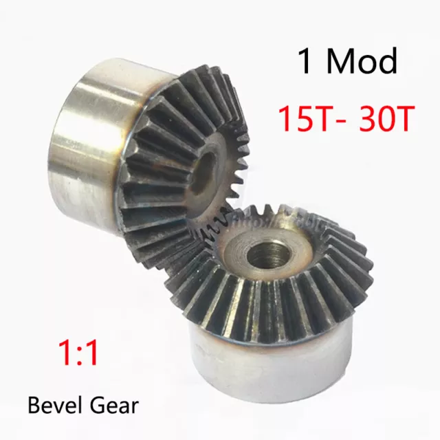 1 Mod Bevel Gear 1:1 15-30 Tooth Transmission Gears Bevel Teeth 90° 45# Steel