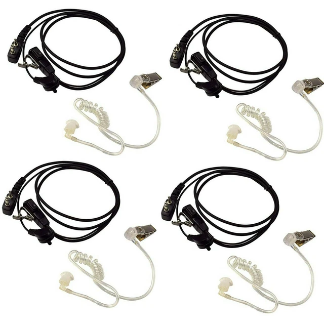 4x HQRP External Ear Loop 2-Pin Headsets PTT Mic for Cobra Series Radio Devices