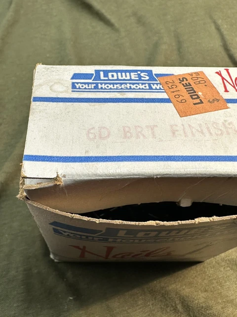 Vintage box of nails - Lowe's Your Household Word.  Open box.  6D Finishing 2in. 15