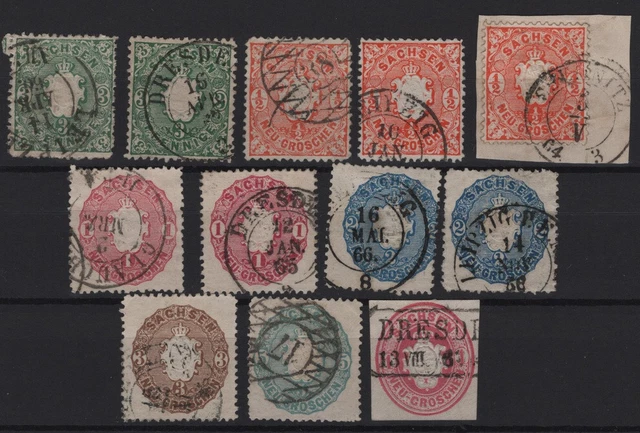 Sachsen Lot gestempelt, Mi.-Nr. 14a (2 x), 15c (3 x), 16b, 18b, 19aa, GAA 12