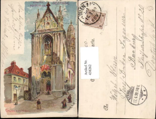 438262,Künstler Litho R. Geiger Wien Innere Stadt Kirche Maria am Gestade