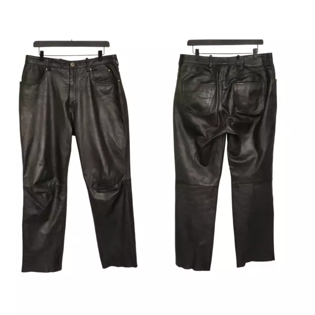 Uomo Harley-Davidson Pelle Pantaloni Nero Misura 34 W34 L31 JJE706