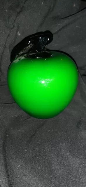 Vintage Green Hand Blown Glass Apple Paperweight Fruit