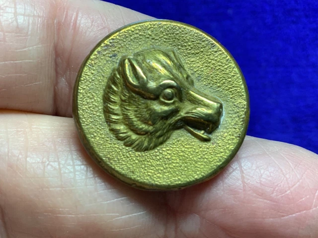 UNKNOWN 1880-1885 FRENCH HUNT COAT BUTTON ~ WOLFS HEAD 25mm  ROULINAT-LEMESLE