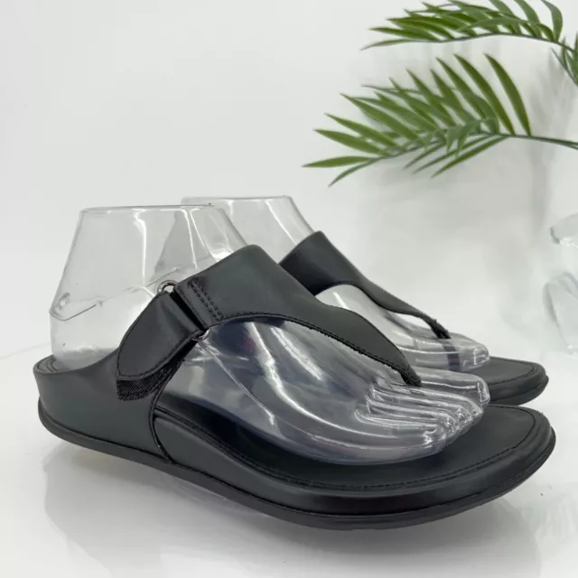 Fitflop Women Vera Sandal Size 8 Black Leather Thong Slide Flip Flop Adjustable