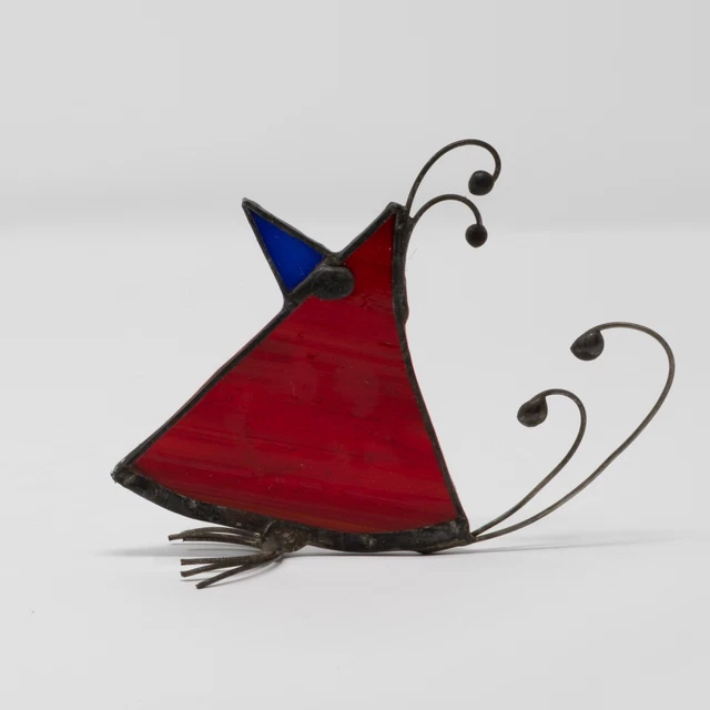 Stained glass red bird art sculpture artwork handmade