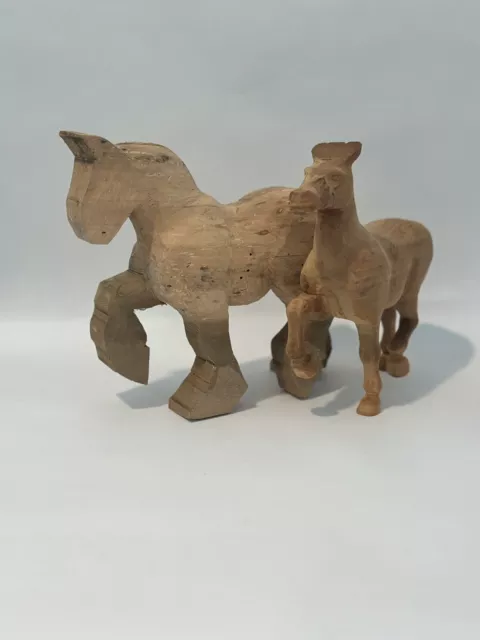 2 VTG Hand Carved Wood Horse Pony Folk Art Figural Animal Primitive Not Complete