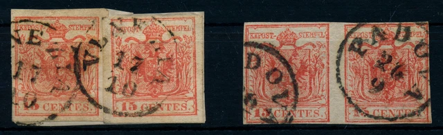 LOMBARDEI-VENETIEN 1850 2*15C, Briefstück, VENEZIA. Und 2*15C, PAAR, PADOVA,