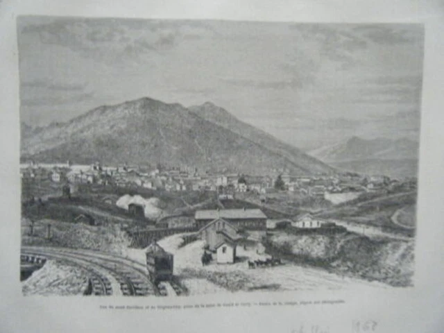 GRAVURE SUR BOIS 19ème VUE DU MONT DAVIDSON ET DE VIRGINIA CITY ETATS UNIS