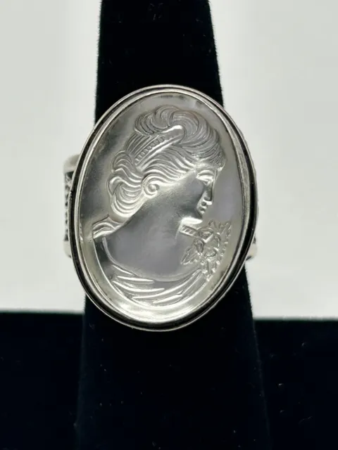 925 Sterling Silver Glass Cameo Adjustable Ring