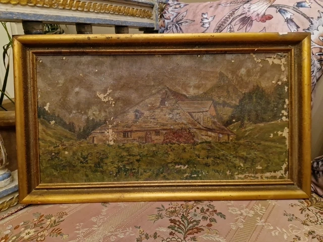Tableau Aquarelle Originale – Paysage De Montagne – 1949 – Signé (indistinct)