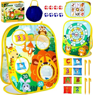 Kit di Giochi per Bambini e Famiglia Flintronic 4 in1 Set di Festa per Bambini Set di Giochi da Esterno Gioco di Lancio dell'Anello Corsa a 3 Zampe Corsa con i Sacchi Gioco Uovo e Cucchiaio 