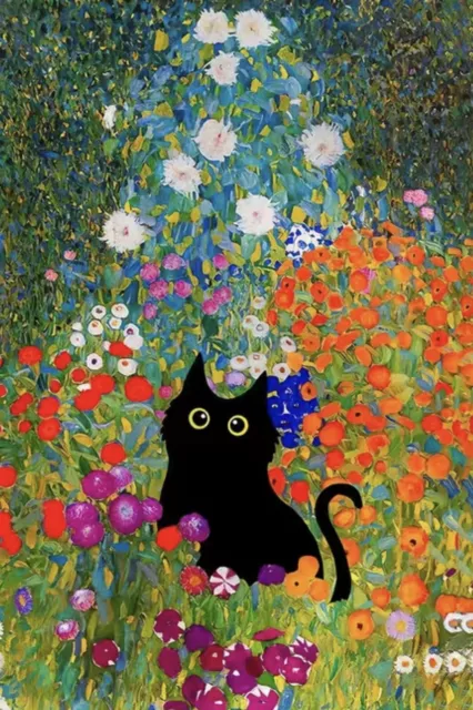 🐈‍⬛Famous Field Of Flowers Canvas wall Art. Funny black Cat. Must L@@k❤️