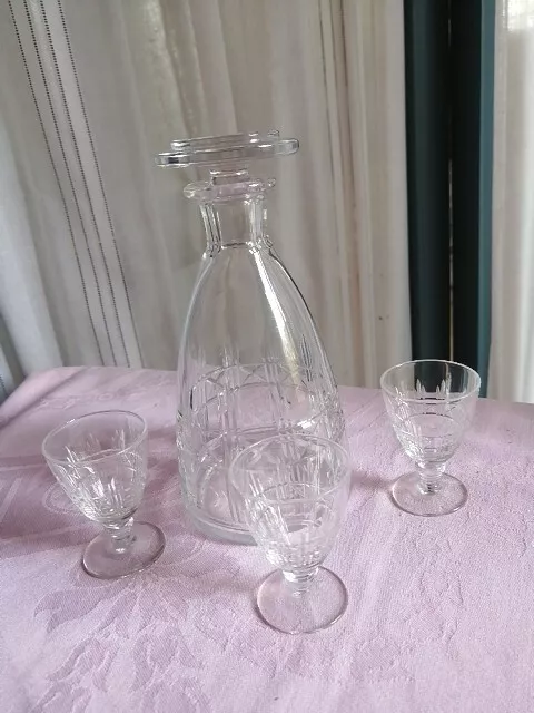 CARAFE ET 3 VERRES A LIQUEUR ou PORTO - SAINT LOUIS CRISTAL Signé TBE