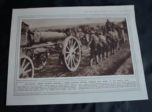 WWI Magazine print 'German Troops Drag a Howitzer' + 2 French Scenes. 10.5" x 8"