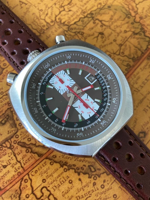 AUTOMATIC AVIATOR ESKA Bullhead Retro Day Date NOS Style Brown