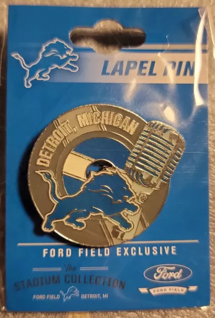 DETROIT LIONS Record & Mic  FORD FIELD STADIUM COLLECTION EXCLUSIVE Lapel Pin