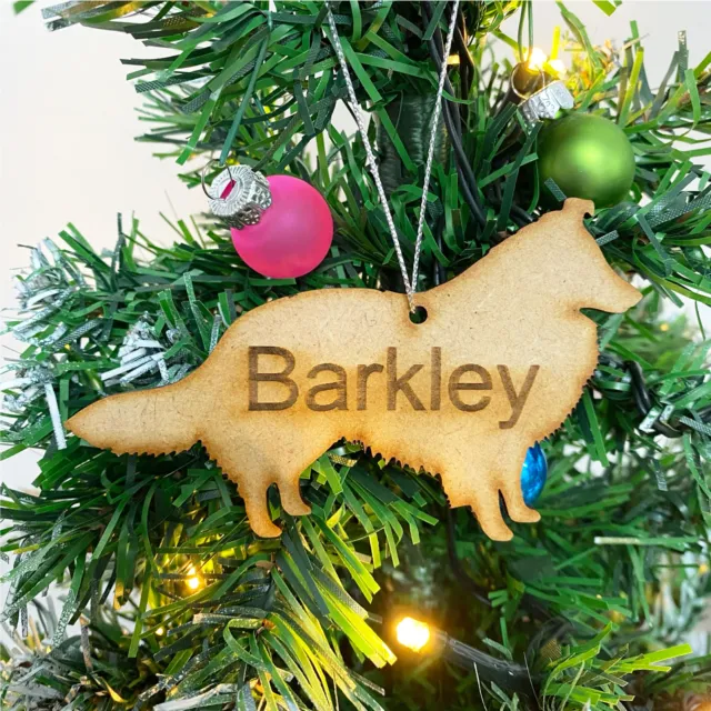SHELTIE Wooden Christmas Tree Dog Ornament engraved with your Dog's name