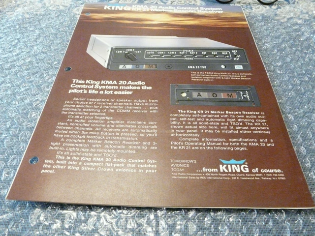 Bendix King KMA20- Audio Panel Marker Beacon receiver brochure/operation inst.
