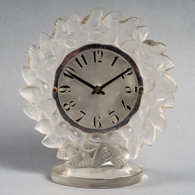 Pendule Roitelets Verre Rene Lalique R.Lalique Clock Omega Movement Glass