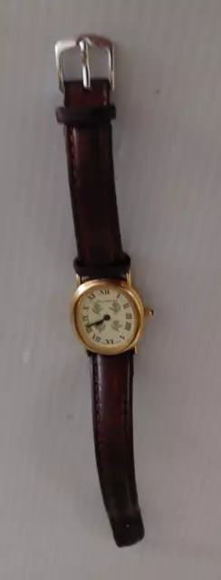 Laura Ashley Womens Watch Swiss Made Floral Bezel Roman Numerals Leather Band 2