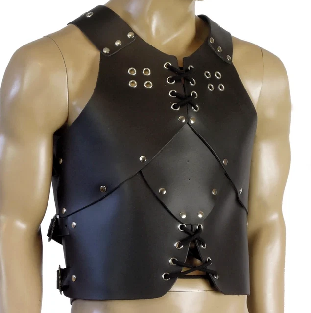 Larp Breastplate Real Black Leather Chest Armour Medieval Swordsman Costume