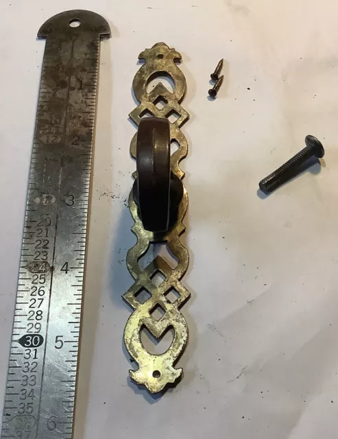 Vintage Brass Celtic Design 5.75” Backplate & Cabinet Door Knob Pull + Hardware