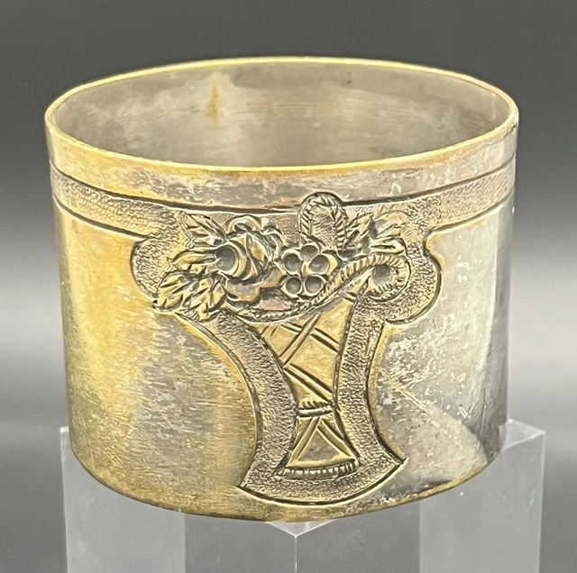 Rond de serviette ancien en argent sterling 1878 - Sheffield England, initiale D, boîte en velours - France