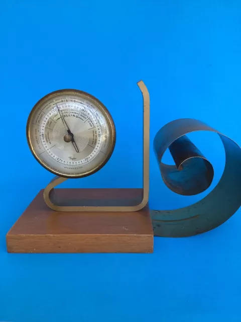 Vintage Taylor Art Deco Stormoguide Barometer and Book-holder Wood & Brass