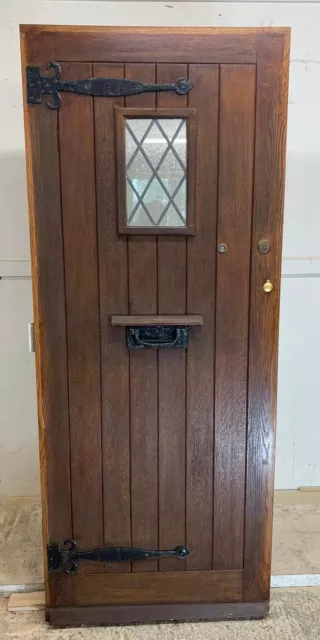 SOLID OAK FRONT DOOR OLD PERIOD WOOD ANTIQUE RECLAIMED HARDWOOD 1900s GLAZED