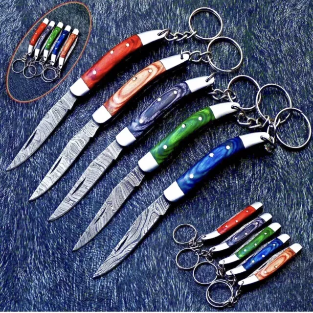 Lot Of 25Pc_Custom Made Folding Damascus Steel DailyUse Pocket Key Chain Knife.