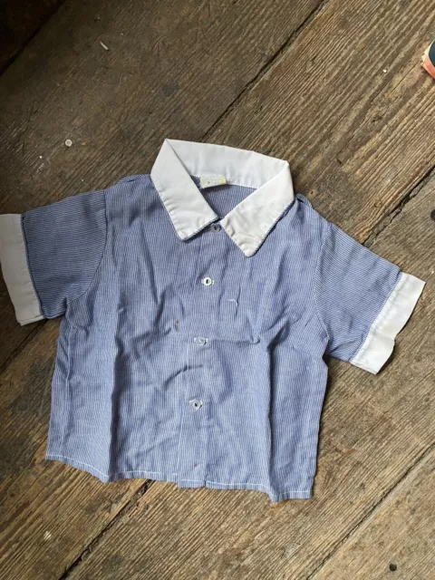 Vintage Boys Shirt Striped Pinstripe Toddler Blue White (A16) Collared 2T