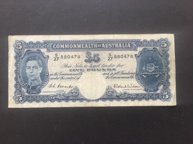 5 pounds  Coombs/Wilson  1952 KGVI First Prefix S27  F/gF SCARCE!!!