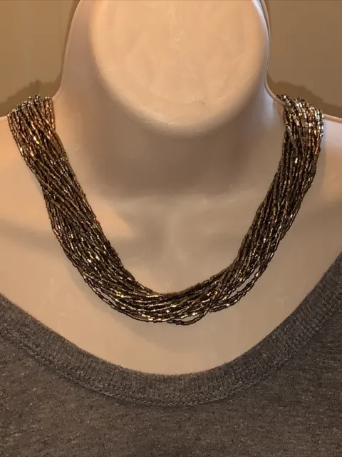 Brand New J.CREW Golden Seed Bead Multi Layer Dynamic Bling Necklace  💗174