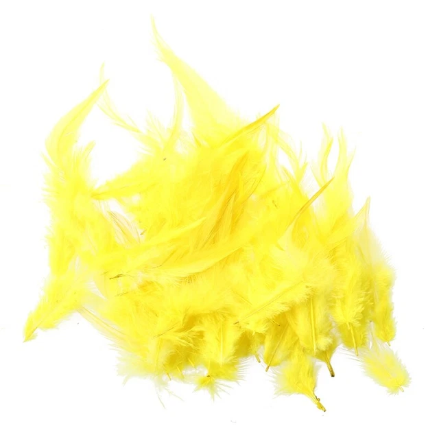 50 PIEZAS Plumas de Gallo Teñidas para Decoración 10 - 15 cm - Amarillo B9Z3