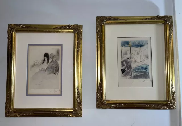 Vintage Set Of 2 LOUIS ICART Original Etchings  Colored /  Singed /  Framed