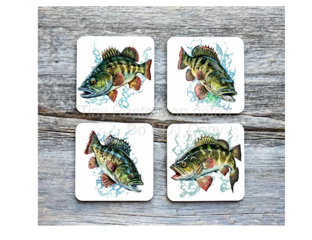 Fish themed neoprene drink coasters, set of 4, CHOICE, absorbent, USA, fishing